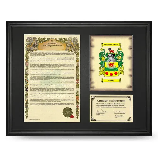 Giddy Framed Surname History and Coat of Arms - Black