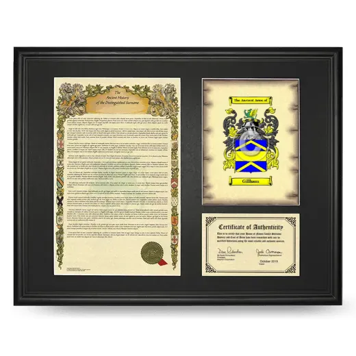 Gillham Framed Surname History and Coat of Arms - Black