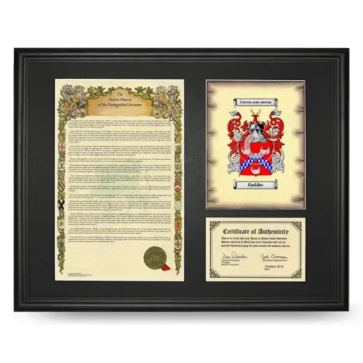 Godder Framed Surname History and Coat of Arms - Black