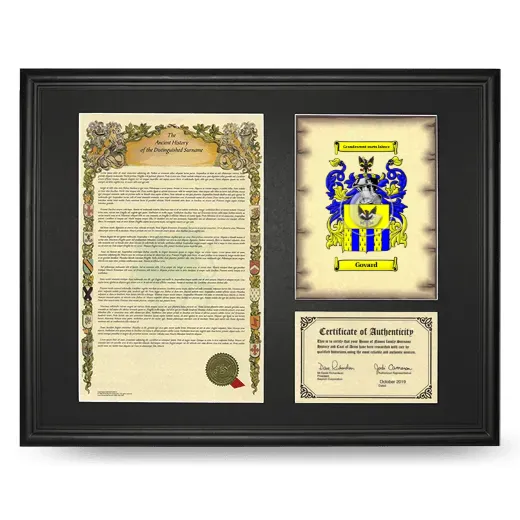 Govard Framed Surname History and Coat of Arms - Black