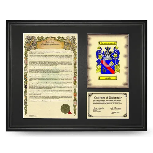Grazio Framed Surname History and Coat of Arms - Black