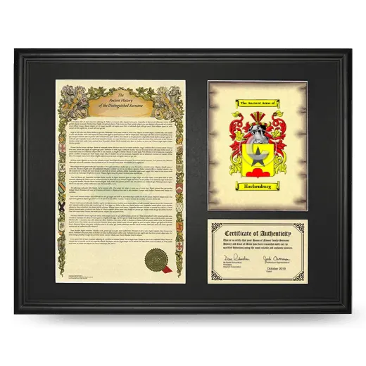 Hachenburg Framed Surname History and Coat of Arms - Black