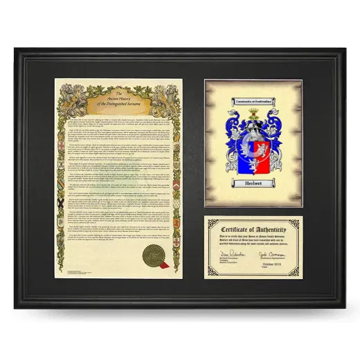 Herbert Framed Surname History and Coat of Arms - Black