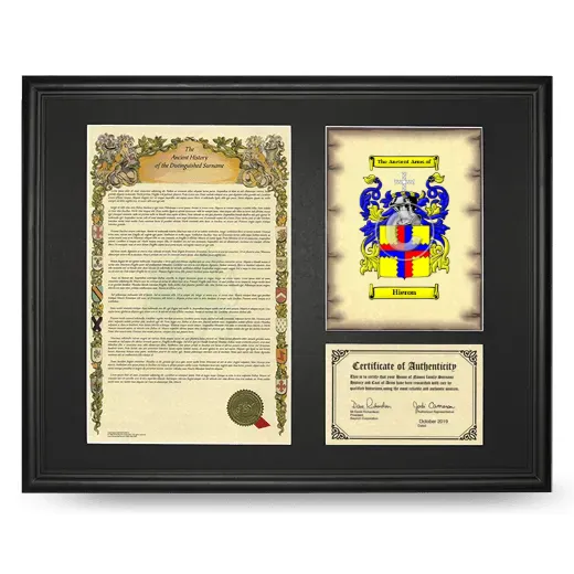 Hieron Framed Surname History and Coat of Arms - Black