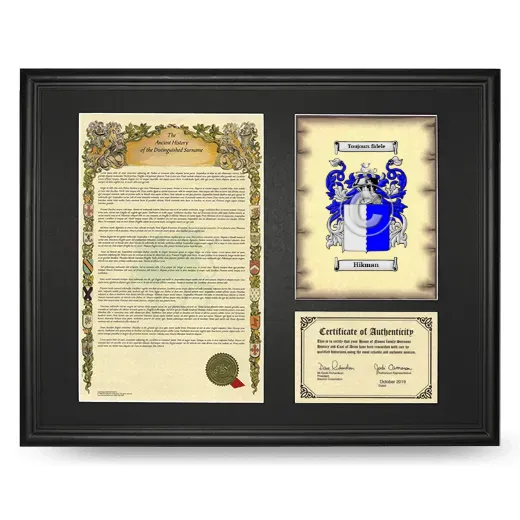 Hikman Framed Surname History and Coat of Arms - Black