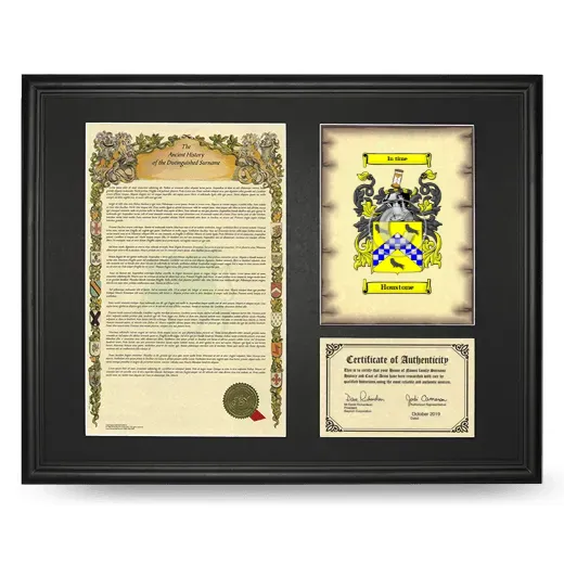 Houstone Framed Surname History and Coat of Arms - Black