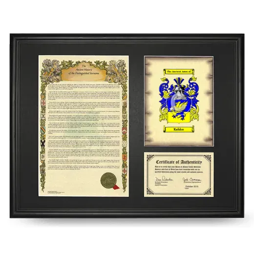 Kahlor Framed Surname History and Coat of Arms - Black