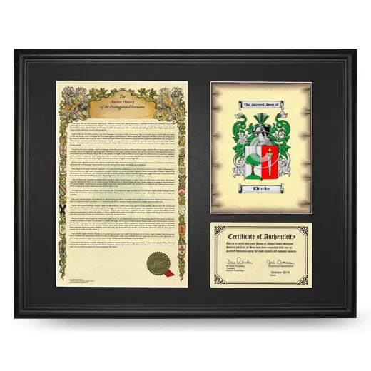 Klincke Framed Surname History and Coat of Arms - Black