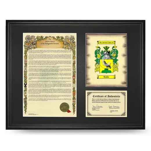 Krohe Framed Surname History and Coat of Arms - Black