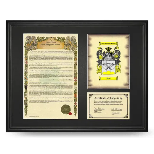 Krol Framed Surname History and Coat of Arms - Black