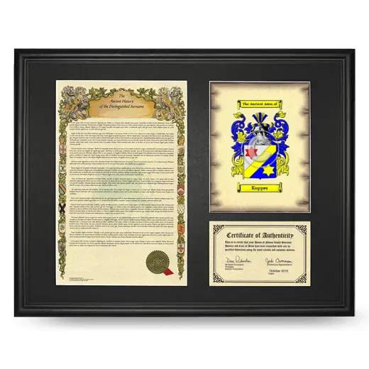 Kupper Framed Surname History and Coat of Arms - Black
