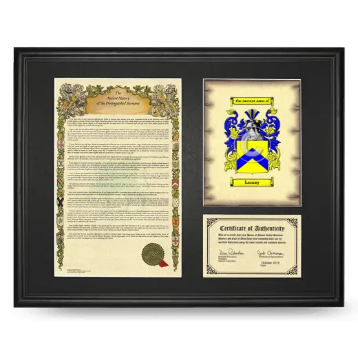 Lamay Framed Surname History and Coat of Arms - Black