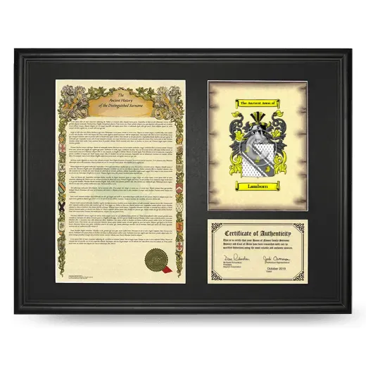 Lamborn Framed Surname History and Coat of Arms - Black