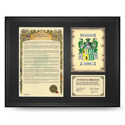 Landman Framed Surname History and Coat of Arms - Black