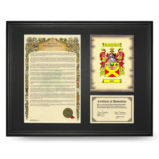 Latt Framed Surname History and Coat of Arms - Black