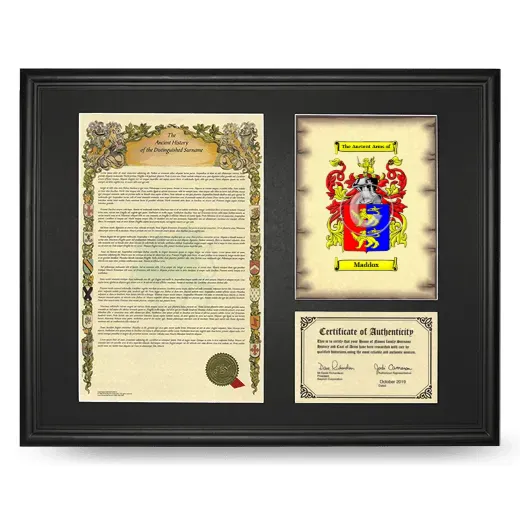 Maddox Framed Surname History and Coat of Arms - Black