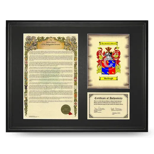 Marlough Framed Surname History and Coat of Arms - Black
