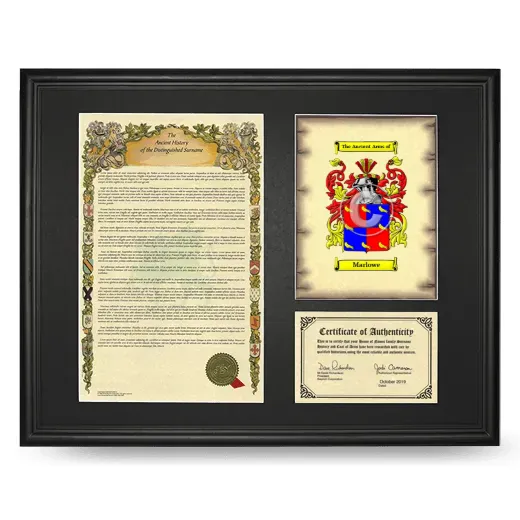 Marlowe Framed Surname History and Coat of Arms - Black