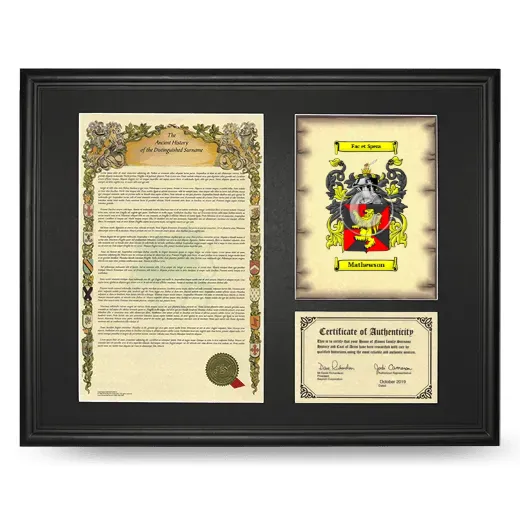 Mathewson Framed Surname History and Coat of Arms - Black