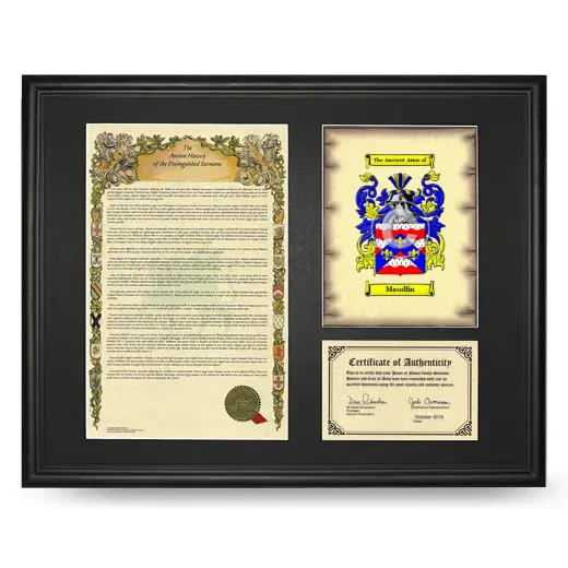 Maudlin Framed Surname History and Coat of Arms - Black