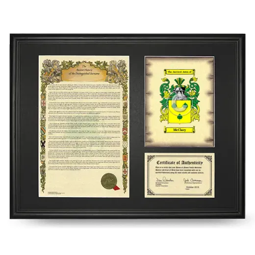 McClary Framed Surname History and Coat of Arms - Black