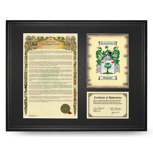 McGarrity Framed Surname History and Coat of Arms - Black
