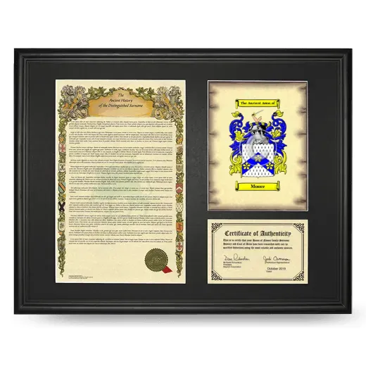 Moore Framed Surname History and Coat of Arms - Black
