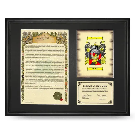 Muthe Framed Surname History and Coat of Arms - Black