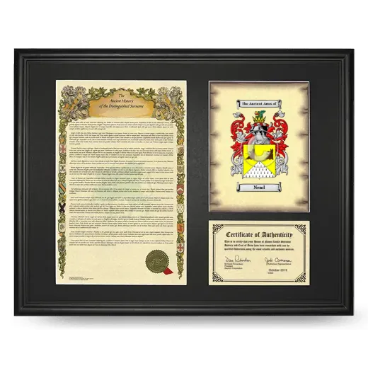 Nead Framed Surname History and Coat of Arms - Black