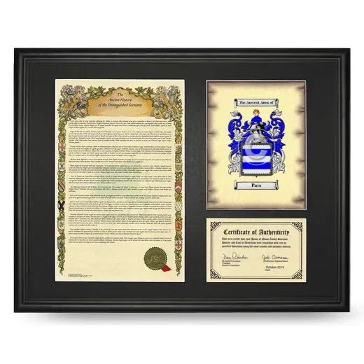 Pars Framed Surname History and Coat of Arms - Black