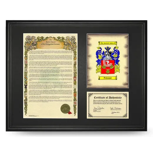 Poissant Framed Surname History and Coat of Arms - Black