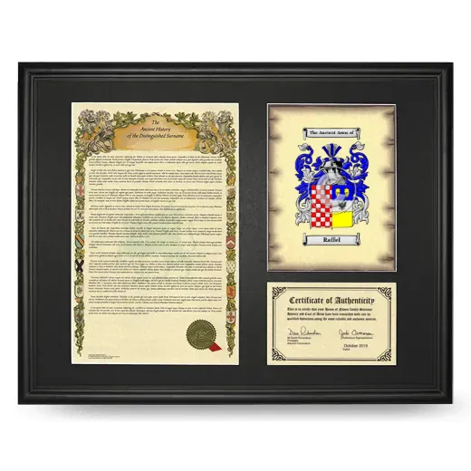 Raffel Framed Surname History and Coat of Arms - Black