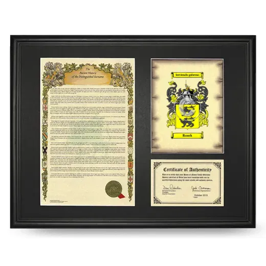 Roark Framed Surname History and Coat of Arms - Black