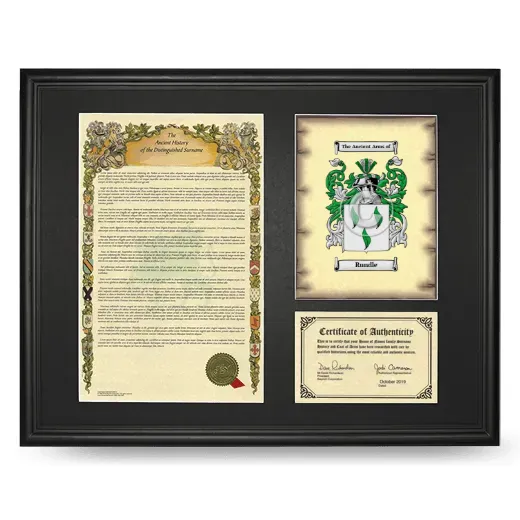 Rundle Framed Surname History and Coat of Arms - Black