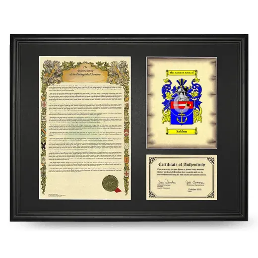 Sablon Framed Surname History and Coat of Arms - Black