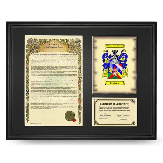 Schlieper Framed Surname History and Coat of Arms - Black