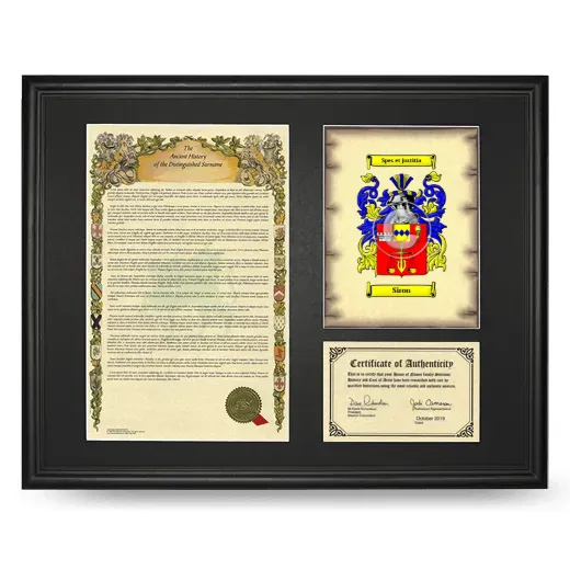 Siron Framed Surname History and Coat of Arms - Black
