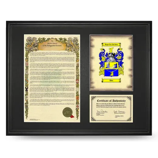 Siss Framed Surname History and Coat of Arms - Black
