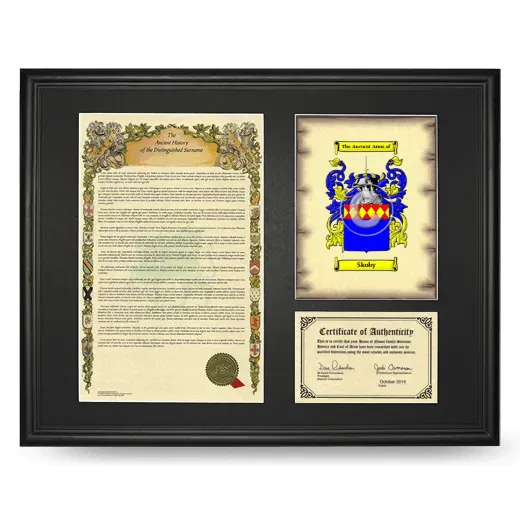 Skoby Framed Surname History and Coat of Arms - Black