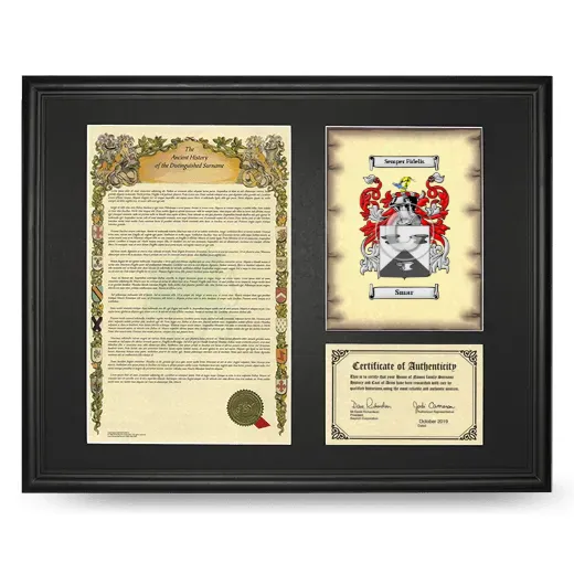 Smar Framed Surname History and Coat of Arms - Black
