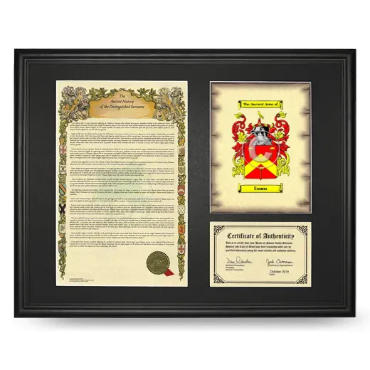 Soons Framed Surname History and Coat of Arms - Black