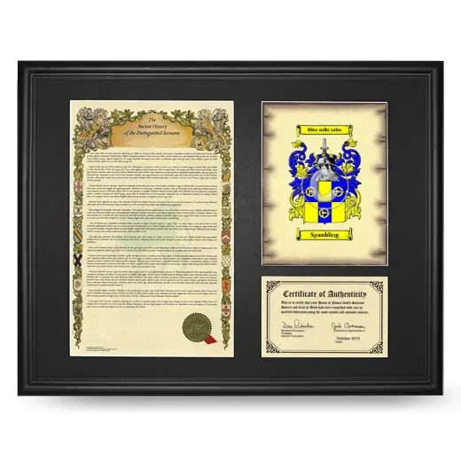Spaulding Framed Surname History and Coat of Arms - Black