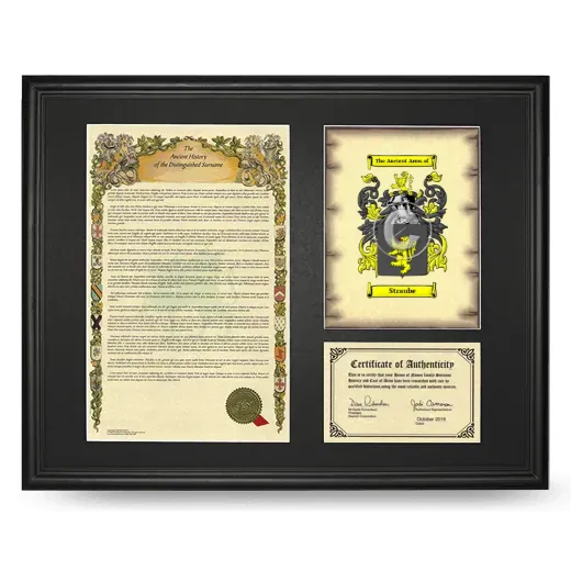 Straube Framed Surname History and Coat of Arms - Black