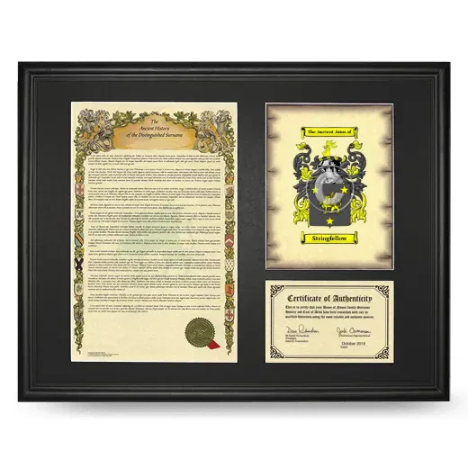 Stringfellow Framed Surname History and Coat of Arms - Black