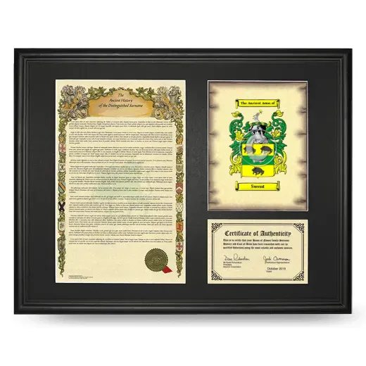 Swent Framed Surname History and Coat of Arms - Black