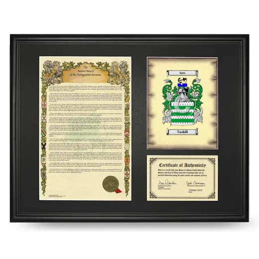 Taskill Framed Surname History and Coat of Arms - Black