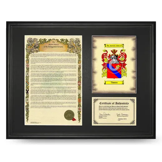 Tinoco Framed Surname History and Coat of Arms - Black