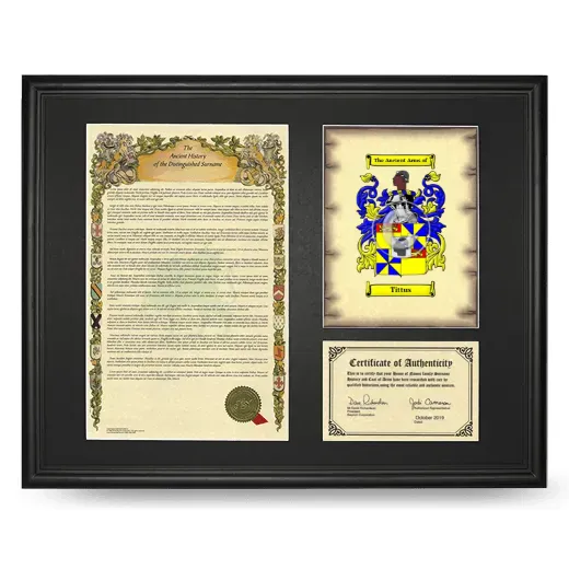 Tittus Framed Surname History and Coat of Arms - Black