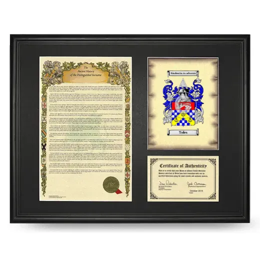 Toles Framed Surname History and Coat of Arms - Black