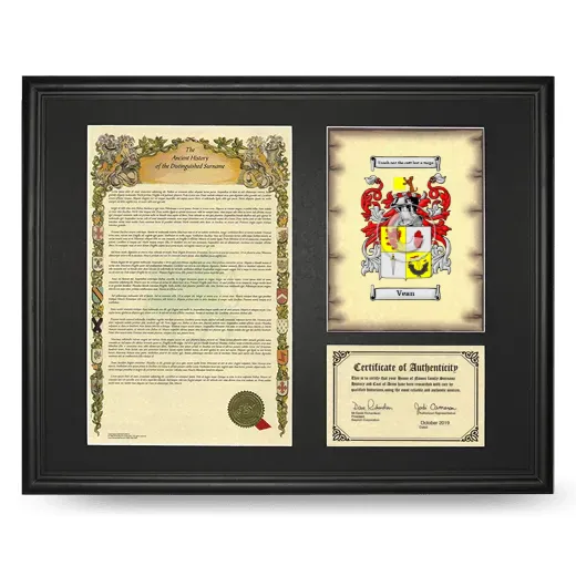 Vean Framed Surname History and Coat of Arms - Black